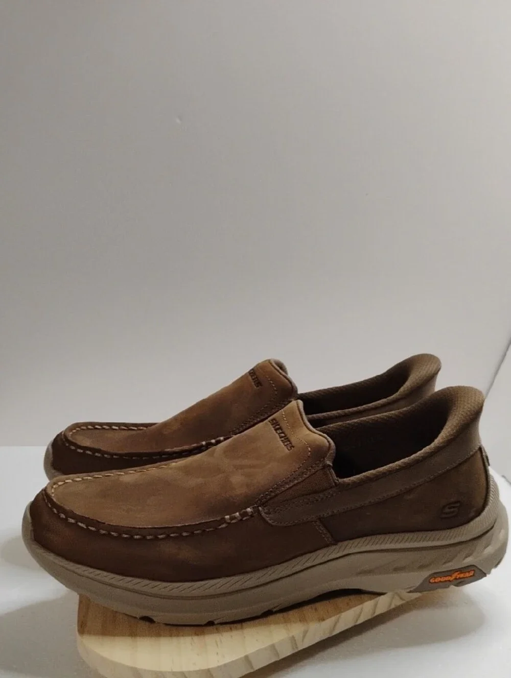 Skechers Men's Brown Leather Slip-On Moccasins